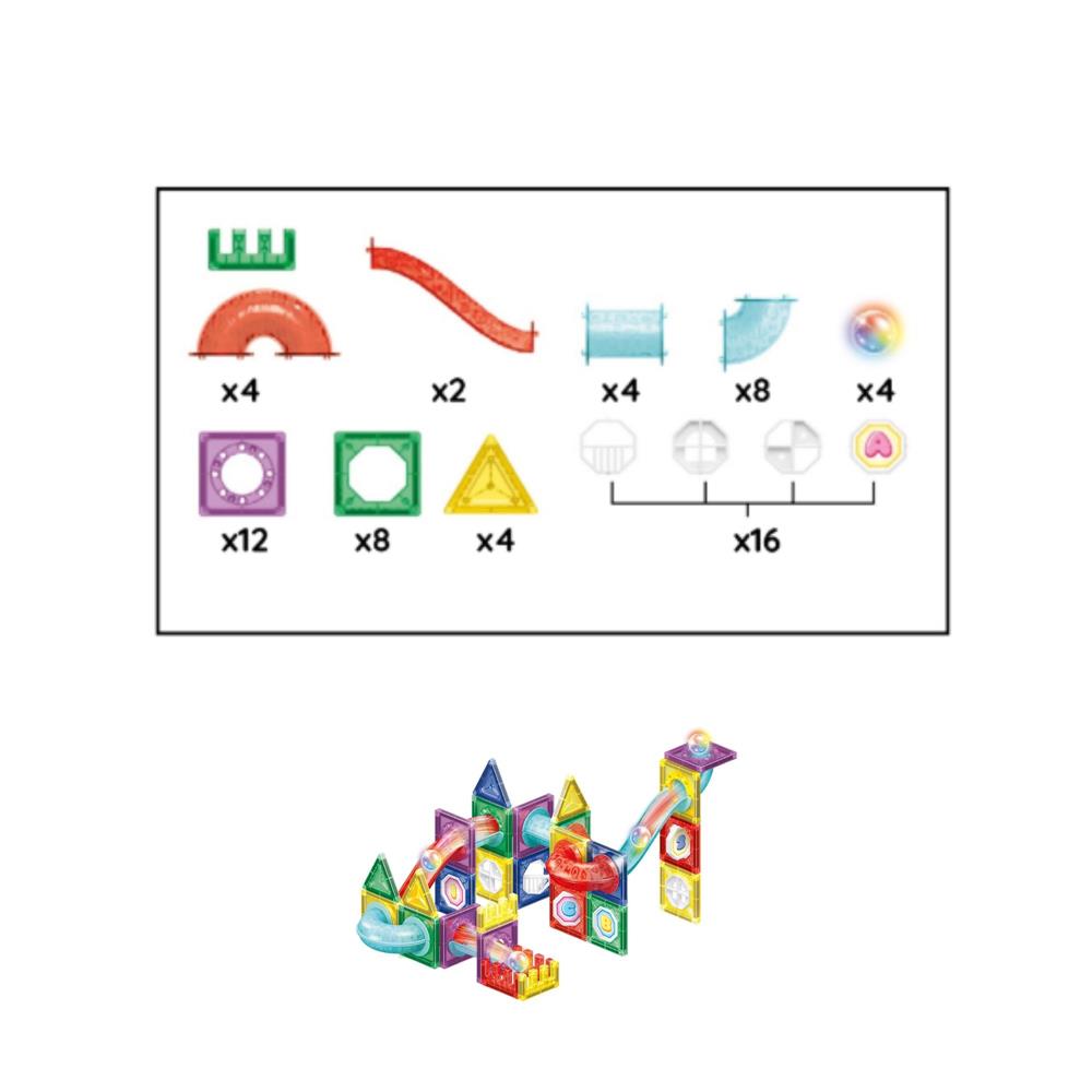 Set de constructie din piese magnetice educative pentru copii 66 de piese, multicolor
