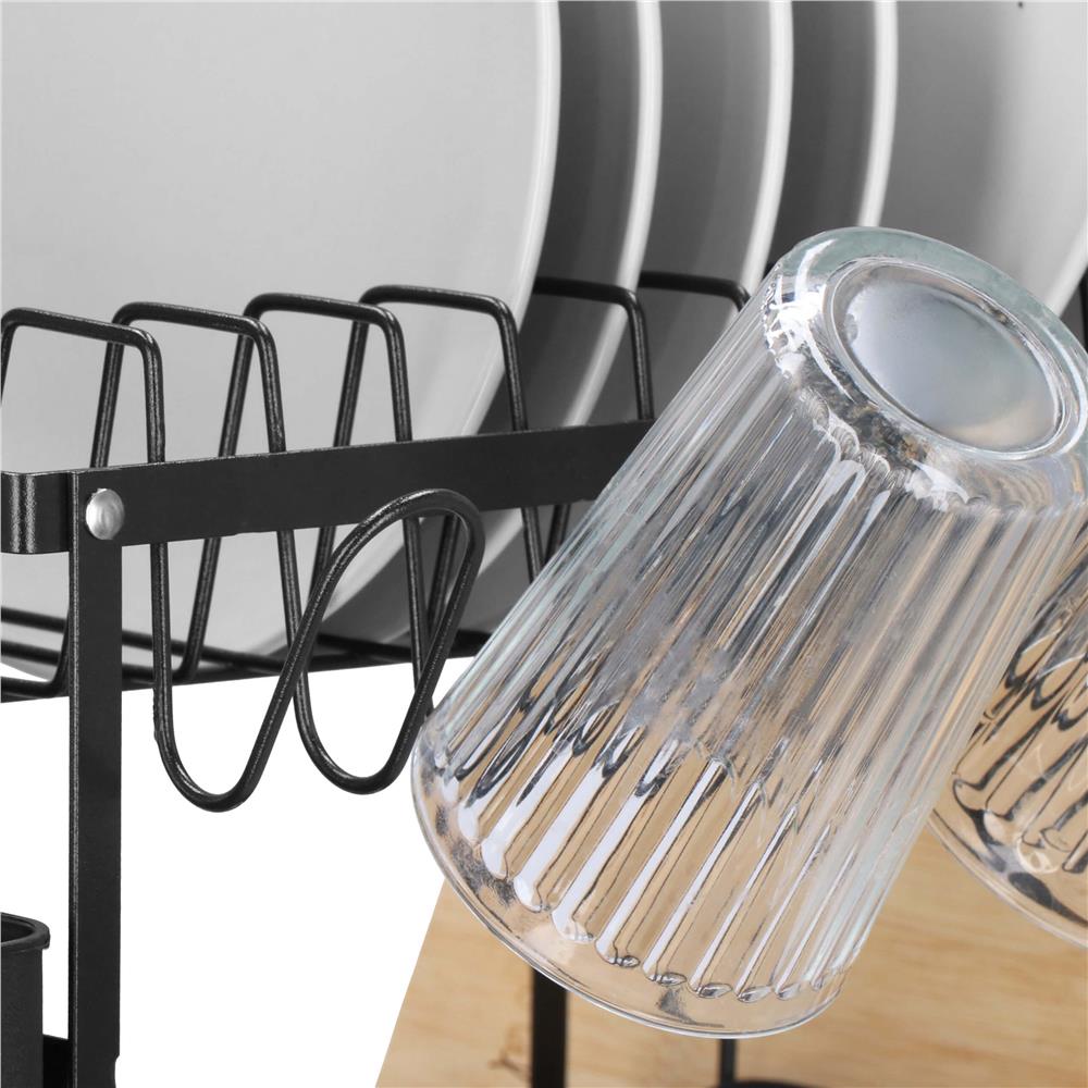 Suport vase 2 niveluri cu tava scurgere si suport tacamuri, 42x30x31,5 cm, negru