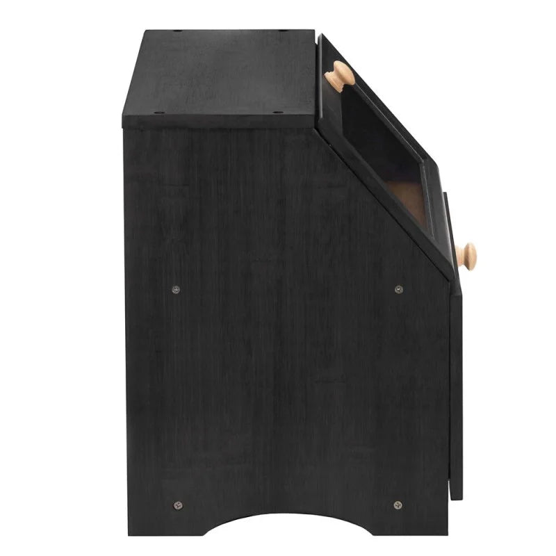 Cutie pentru paine cu 2 niveluri din bambus, cu ferestre transparente si inchidere magnetica, 39x25x32 cm, negru