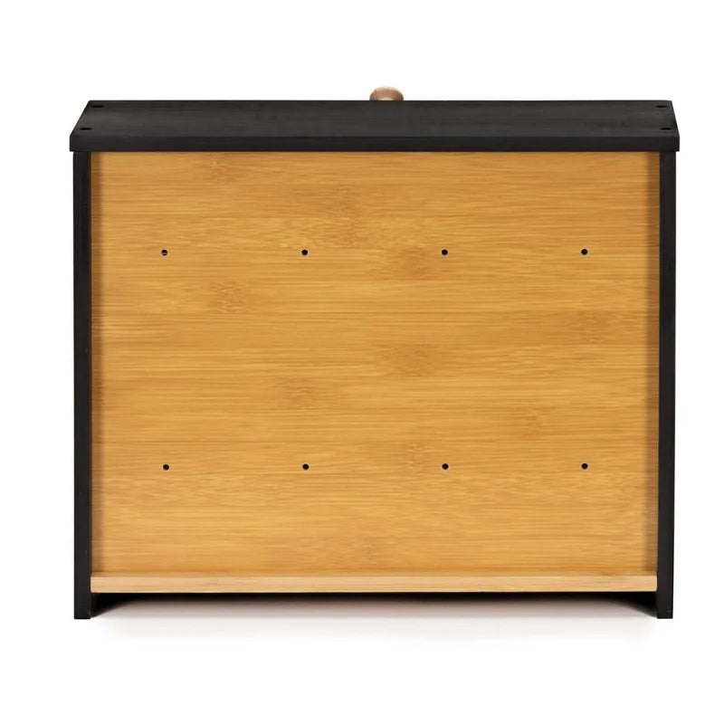 Cutie pentru paine cu 2 niveluri din bambus, cu ferestre transparente si inchidere magnetica, 39x25x32 cm, negru