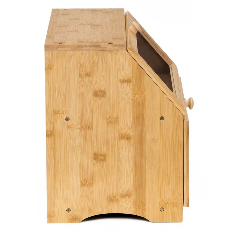 Cutie pentru paine cu 2 niveluri din bambus, cu ferestre transparente si inchidere magnetica, 39x25x32 cm, natur