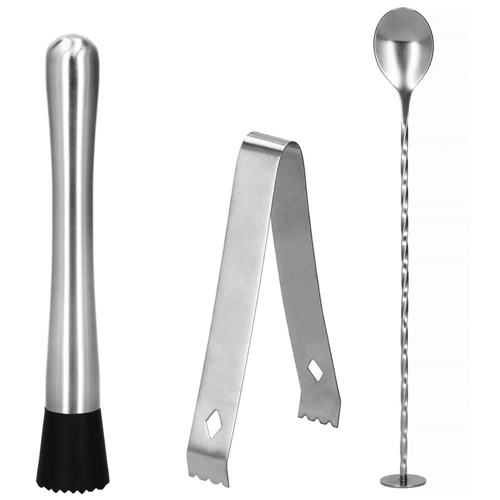Set barman 14 piese din inox, cu shaker 750 ml, dozatoare, ustensile si suport, pentru cocktailuri, gri