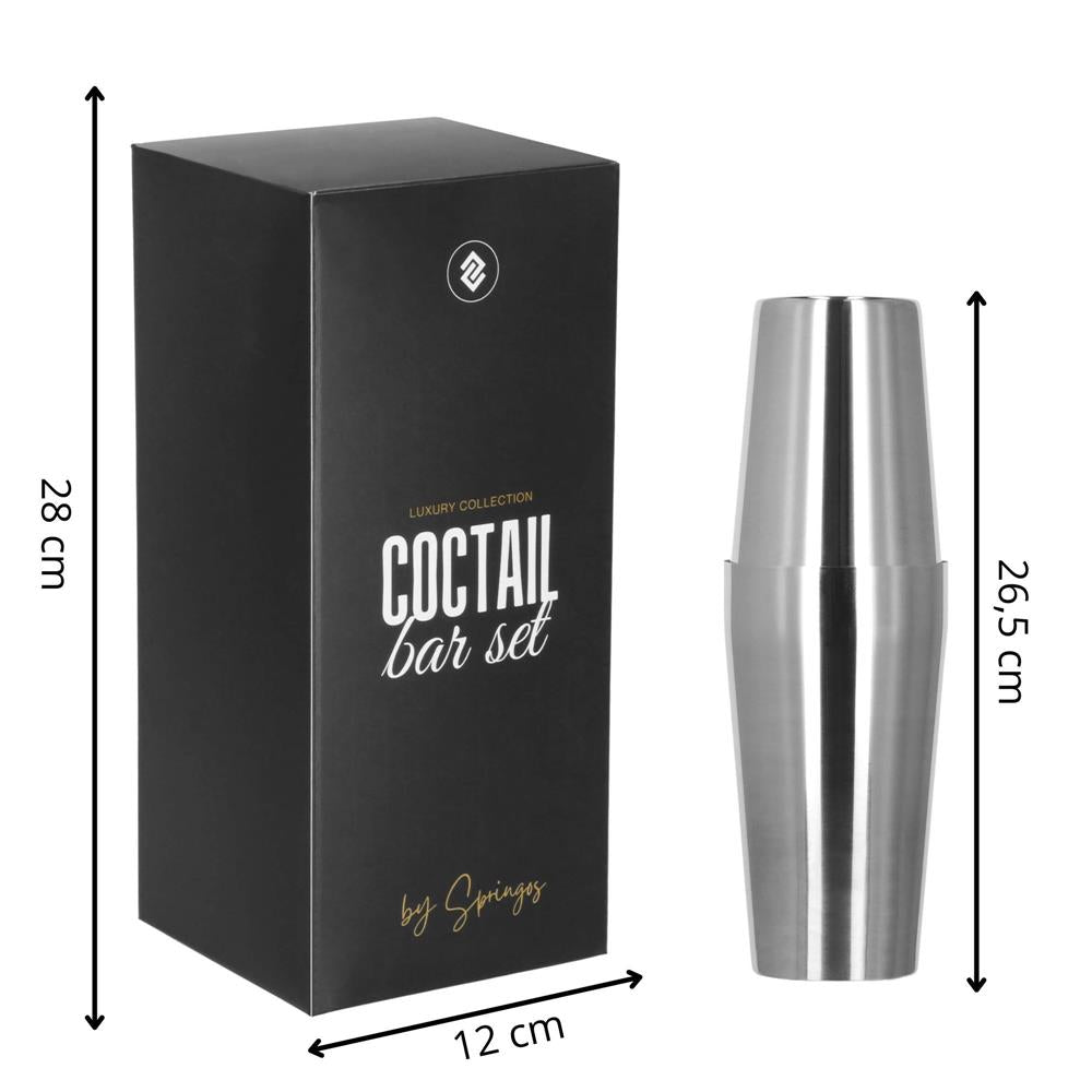 Set barman 14 piese din inox, cu shaker 750 ml, dozatoare, ustensile si suport, pentru cocktailuri, gri