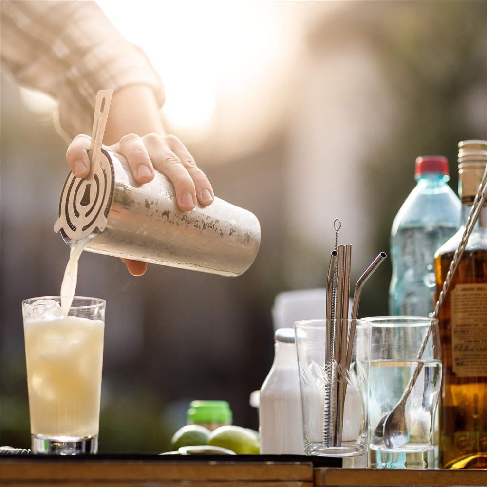 Set barman 14 piese din inox, cu shaker 750 ml, dozatoare, ustensile si suport, pentru cocktailuri, gri