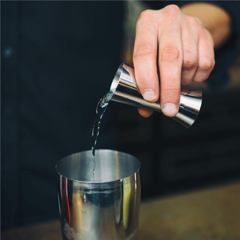 Set barman 14 piese din inox, cu shaker 750 ml, dozatoare, ustensile si suport, pentru cocktailuri, gri