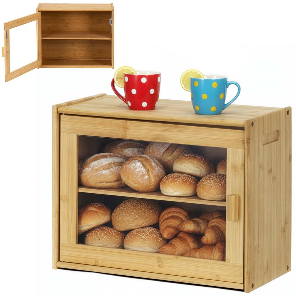 Cutie pentru paine din bambus cu fereastra transparenta, inchidere magnetica, 39x20x31 cm, bambus natural