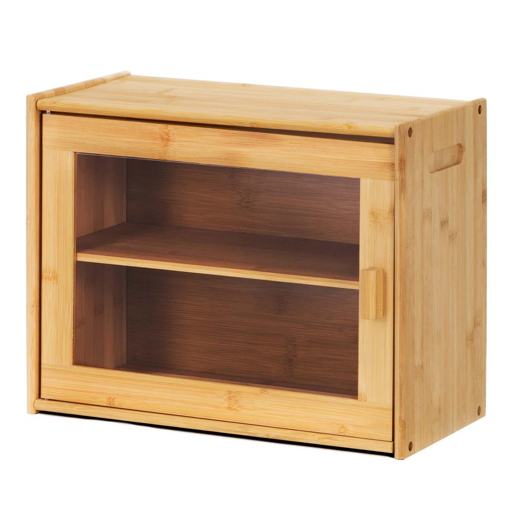 Cutie pentru paine din bambus cu fereastra transparenta, inchidere magnetica, 39x20x31 cm, bambus natural