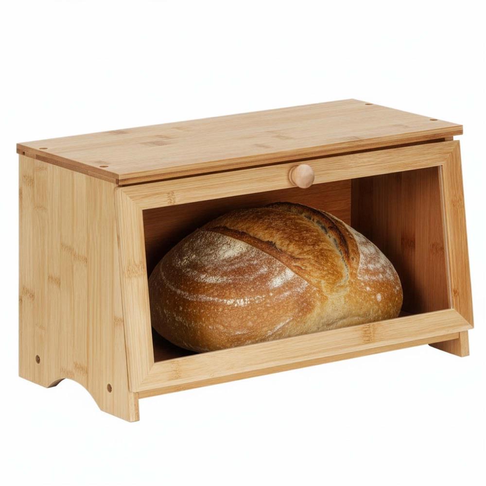 Cutie pentru paine din bambus cu fereastra transparenta, inchidere magnetica, 40x20x23 cm, bambus natural