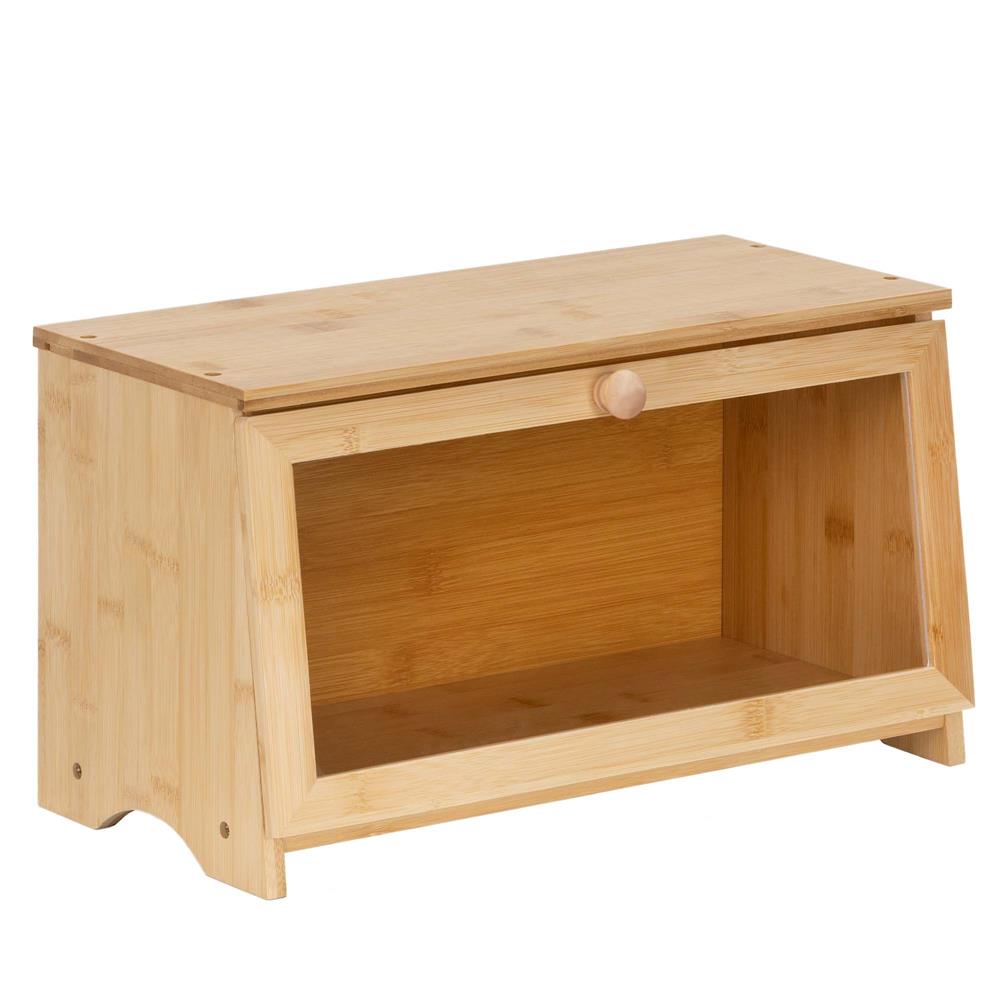 Cutie pentru paine din bambus cu fereastra transparenta, inchidere magnetica, 40x20x23 cm, bambus natural