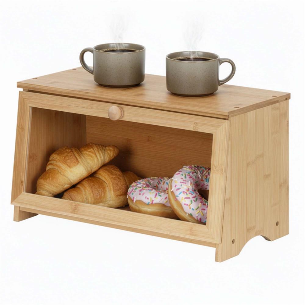 Cutie pentru paine din bambus cu fereastra transparenta, inchidere magnetica, 40x20x23 cm, bambus natural