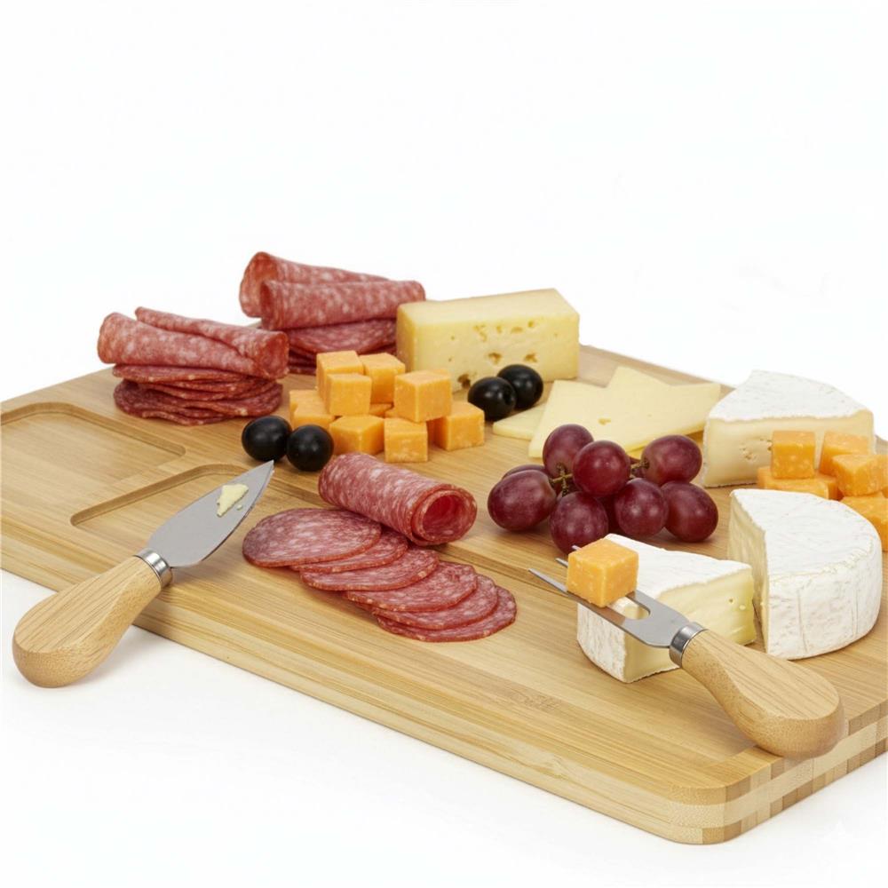 Set servire branzeturi cu platou din bambus si accesorii, 35x28x8 cm, maro natur