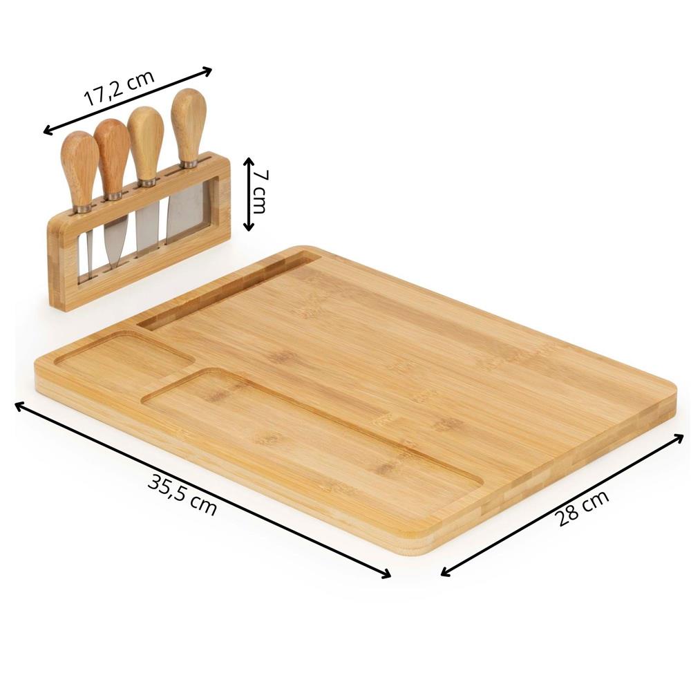 Set servire branzeturi cu platou din bambus si accesorii, 35x28x8 cm, maro natur