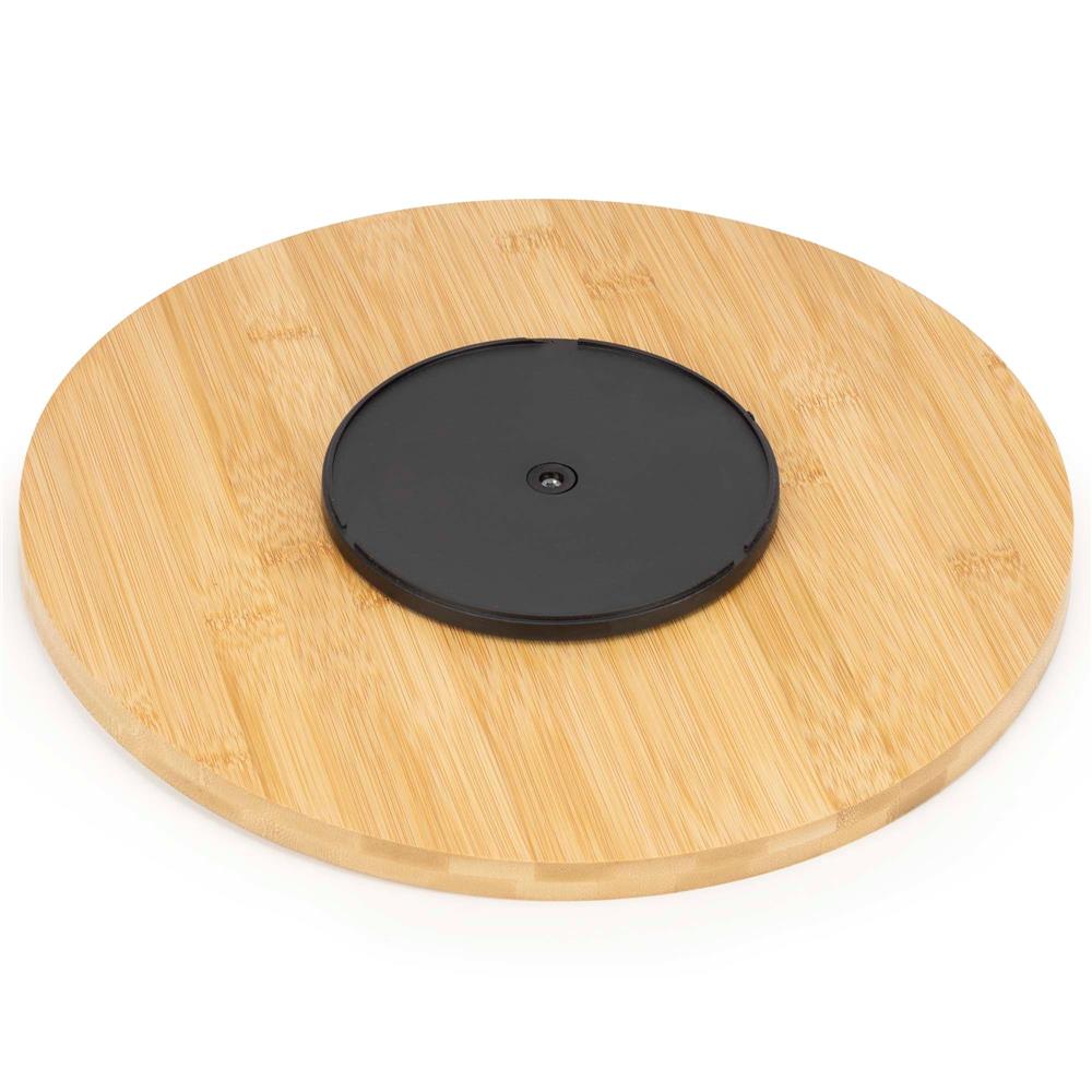 Set servire rotativ cu platou din bambus si 6 boluri din portelan, 30 cm, maro natur si alb