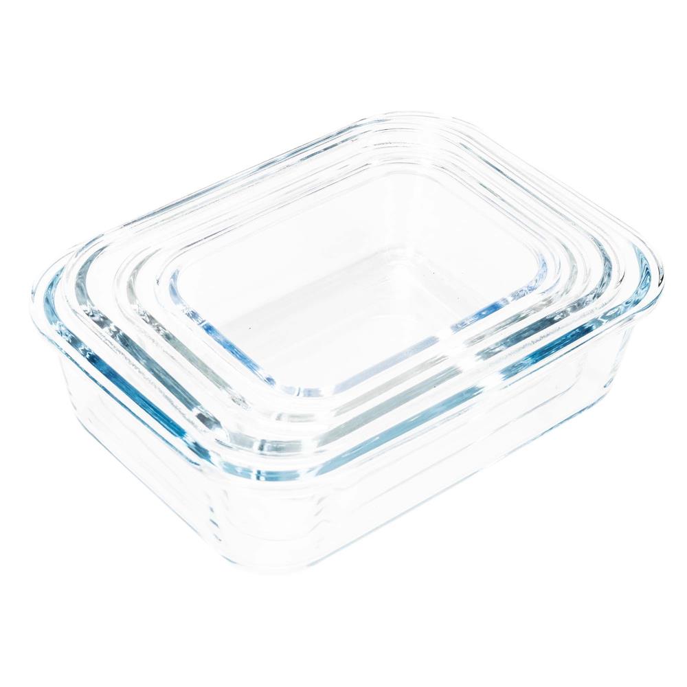 Set 4 recipiente din sticla termorezistenta, cu capac etans, BPA free, 350ml / 600ml / 1000ml / 1450ml , transparent