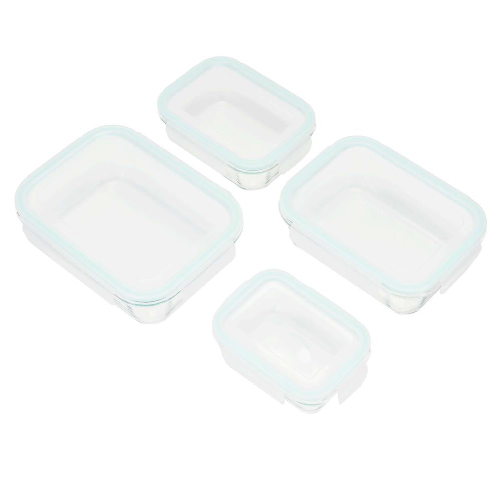 Set 4 recipiente din sticla termorezistenta, cu capac etans, BPA free, 350ml / 600ml / 1000ml / 1450ml , transparent