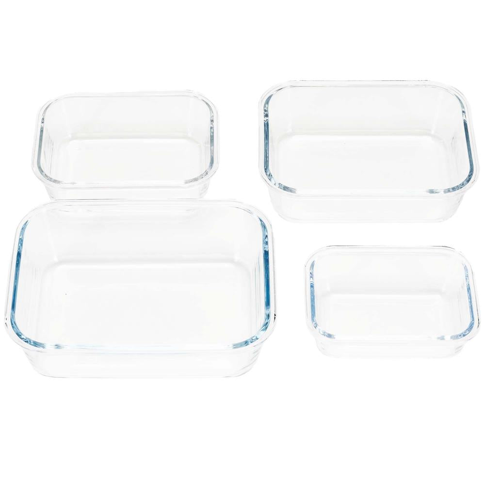 Set 4 recipiente din sticla termorezistenta, cu capac etans, BPA free, 350ml / 600ml / 1000ml / 1450ml , transparent