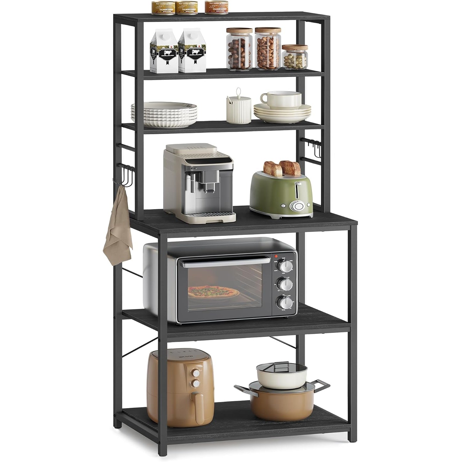 VASAGLE Raft de bucatarie, spatiu cuptor cu microunde, 6 rafturi, 40x60x167cm, gri inchis si negru