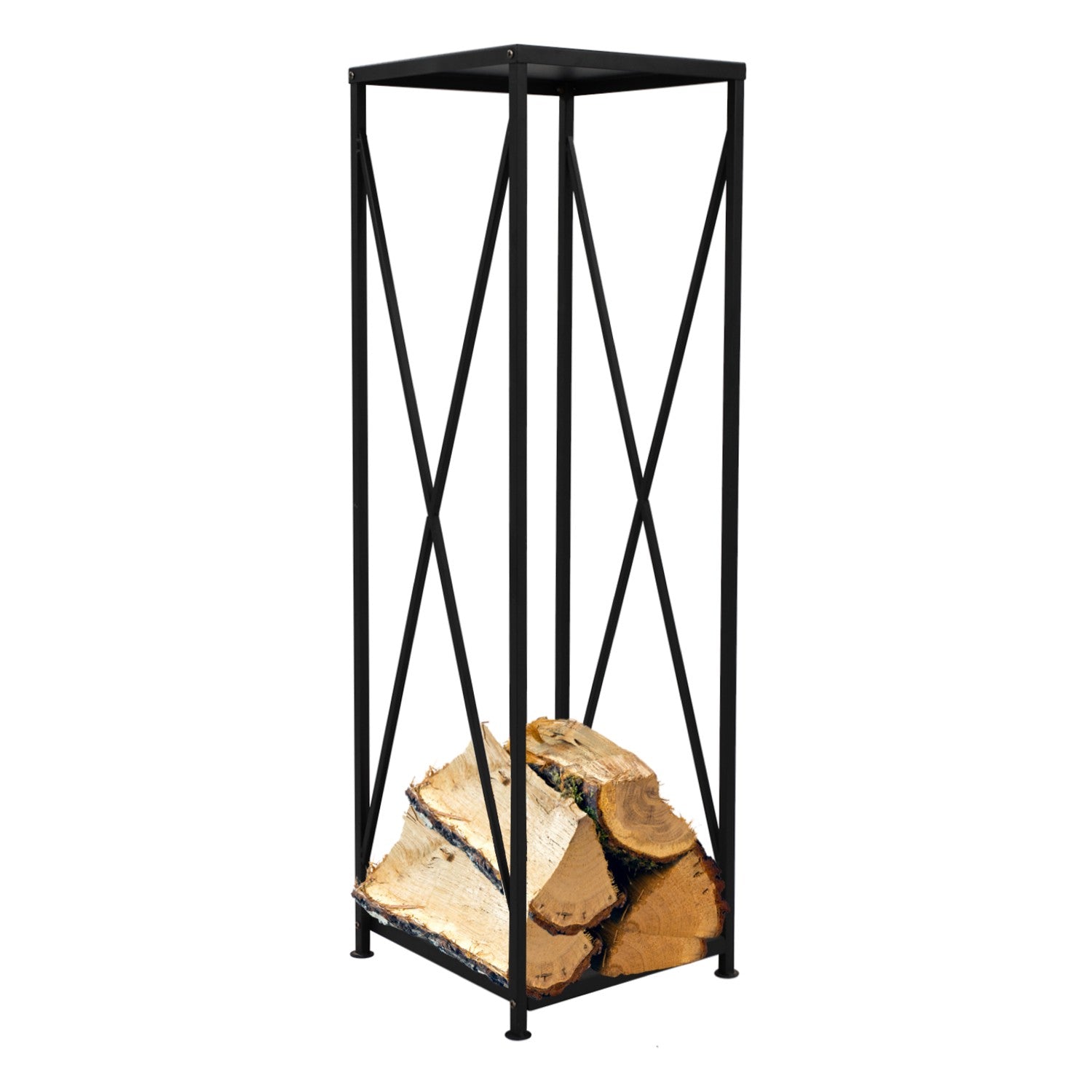 Suport metalic pentru lemne 34x34x111 cm, capacitate mare, negru