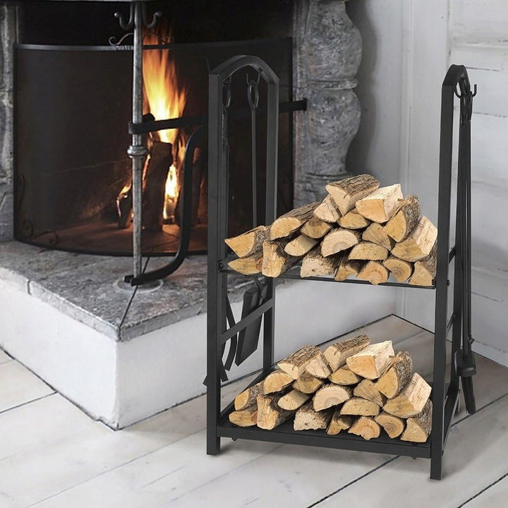 Suport metalic pentru lemne de foc cu 4 accesorii, 74x40x30 cm, negru