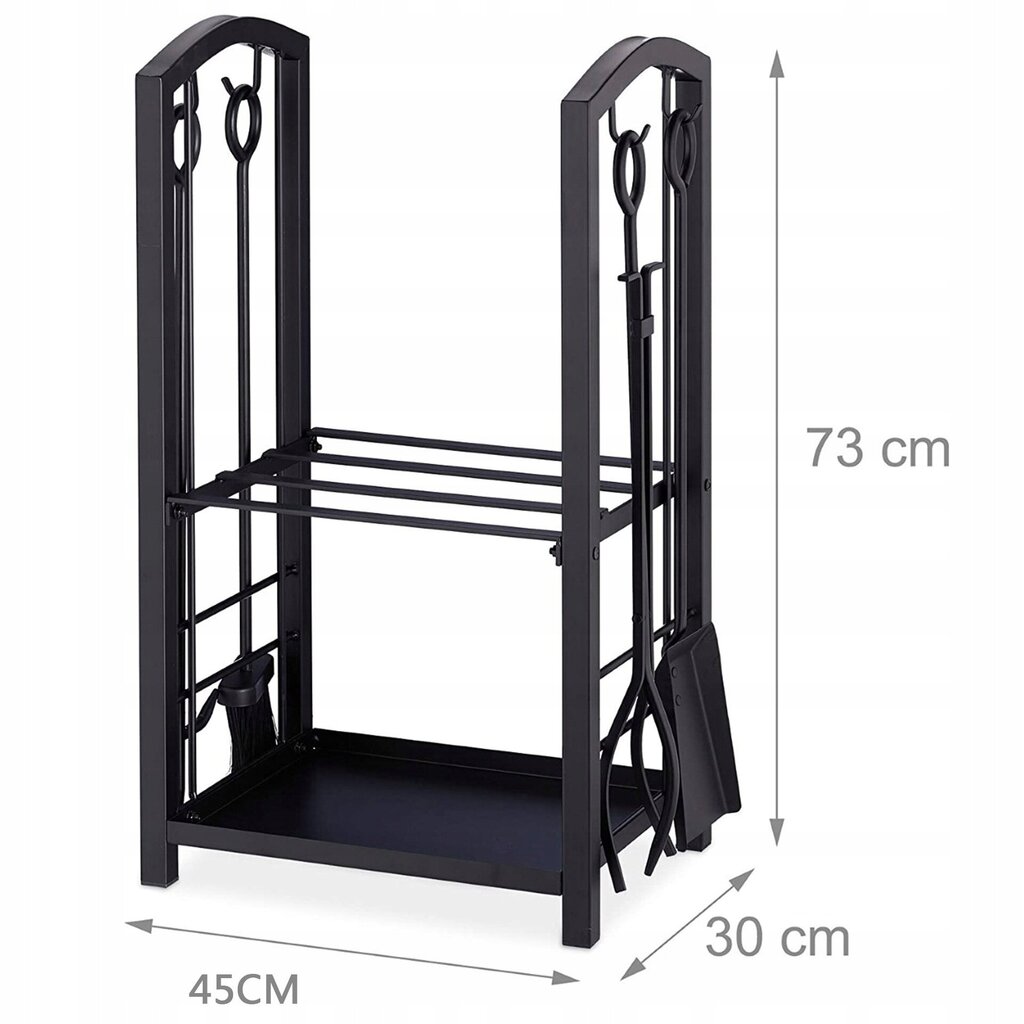 Suport metalic pentru lemne de foc cu 4 accesorii, 74x40x30 cm, negru