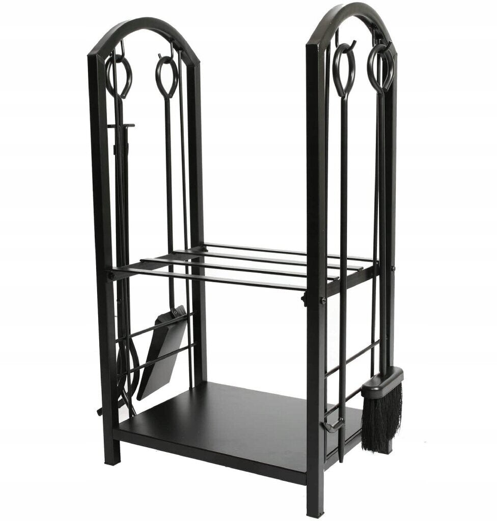 Suport metalic pentru lemne de foc cu 4 accesorii, 74x40x30 cm, negru