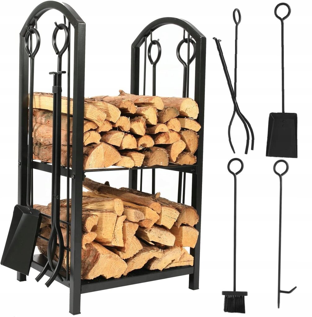 Suport metalic pentru lemne de foc cu 4 accesorii, 74x40x30 cm, negru