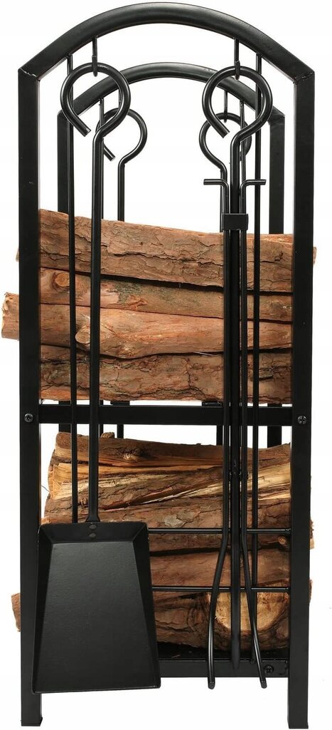 Suport metalic pentru lemne de foc cu 4 accesorii, 74x40x30 cm, negru