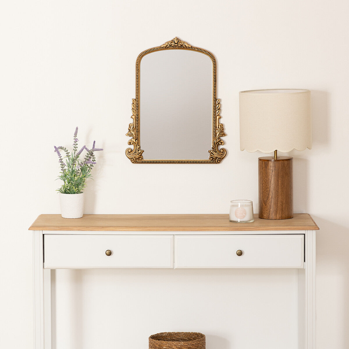 Oglinda Atmosphera Victoria cu rama sculptata, MDF si sticla, 41x51 cm, auriu