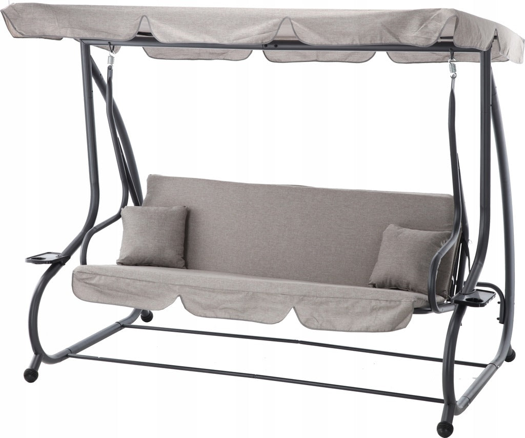 Leagan gradina 3 locuri cu baldachin reglabil, perne si suport pahare, 210x120x170 cm, gri