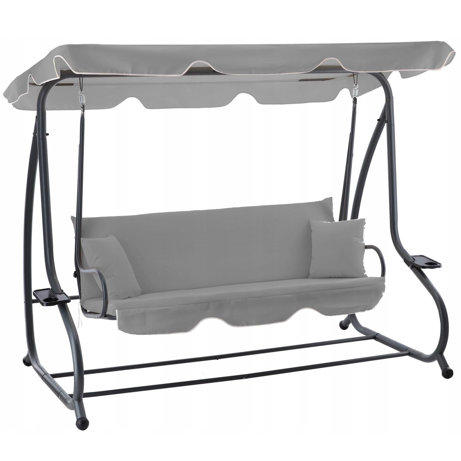 Leagan gradina 4 locuri cu baldachin reglabil, functie de pat si suport pahare, 210x120x170 cm, gri