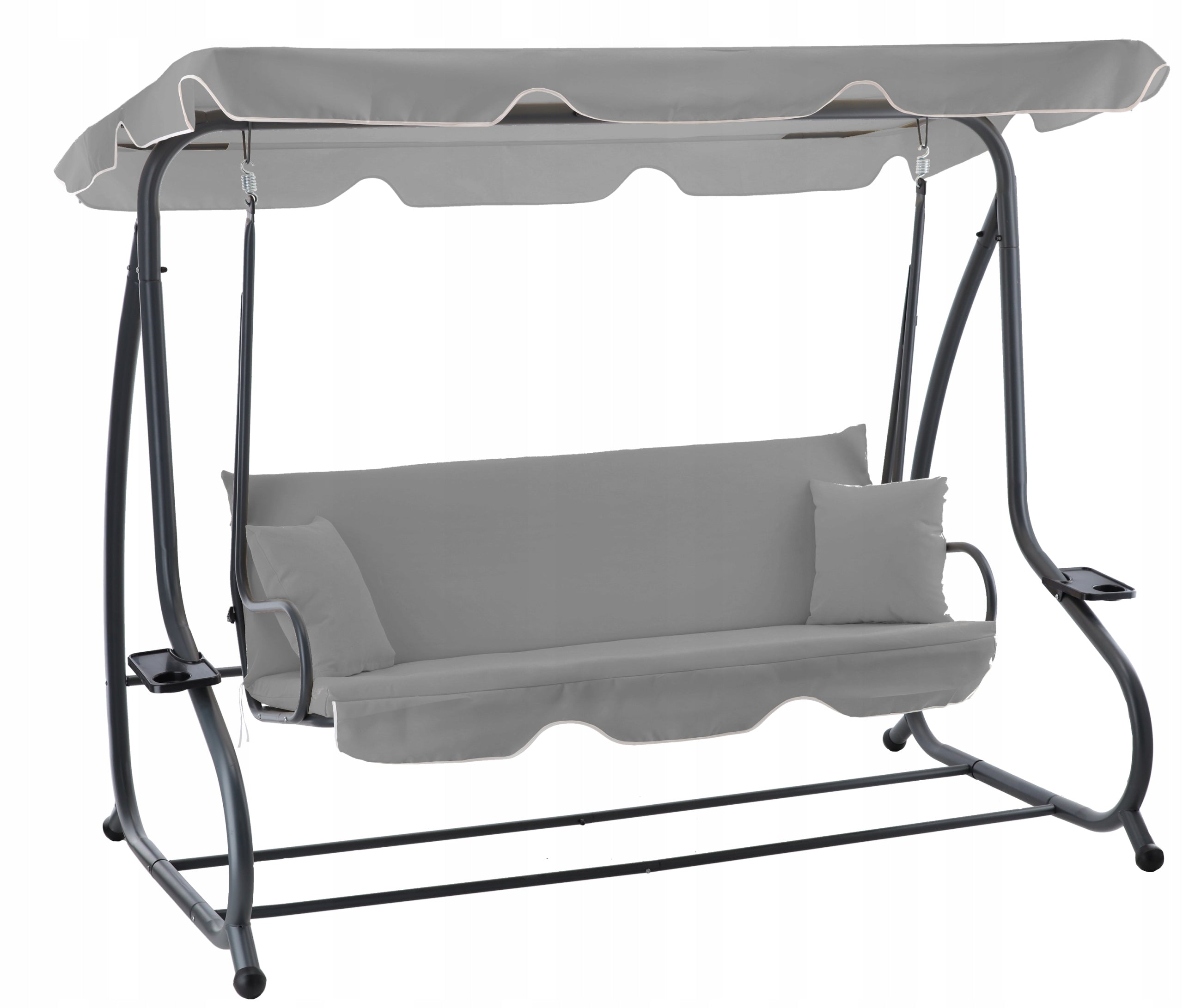 Leagan gradina 4 locuri cu baldachin reglabil, functie de pat si suport pahare, 210x120x170 cm, gri