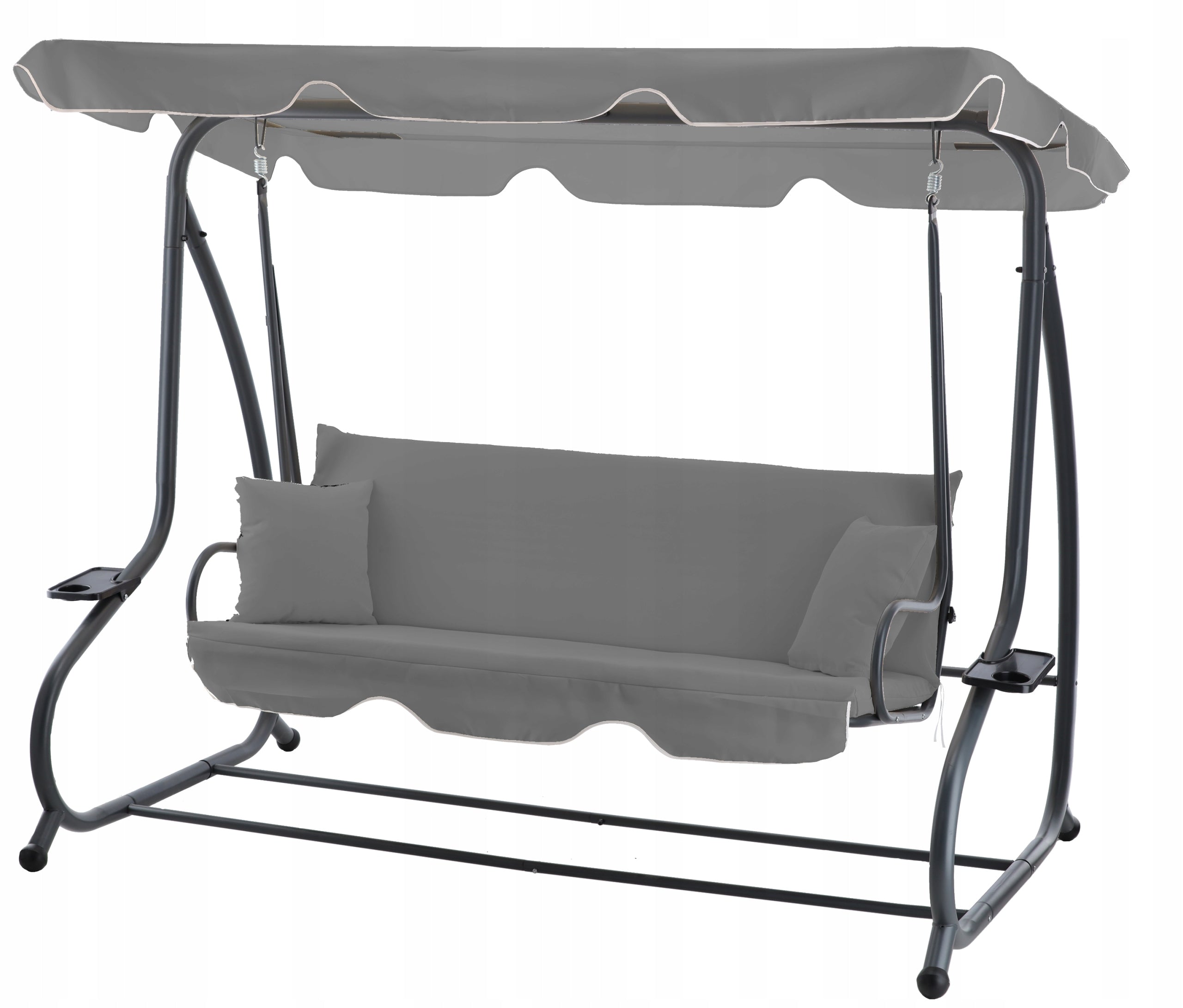 Leagan gradina 4 locuri cu baldachin reglabil, functie de pat si suport pahare, 210x120x170 cm, gri