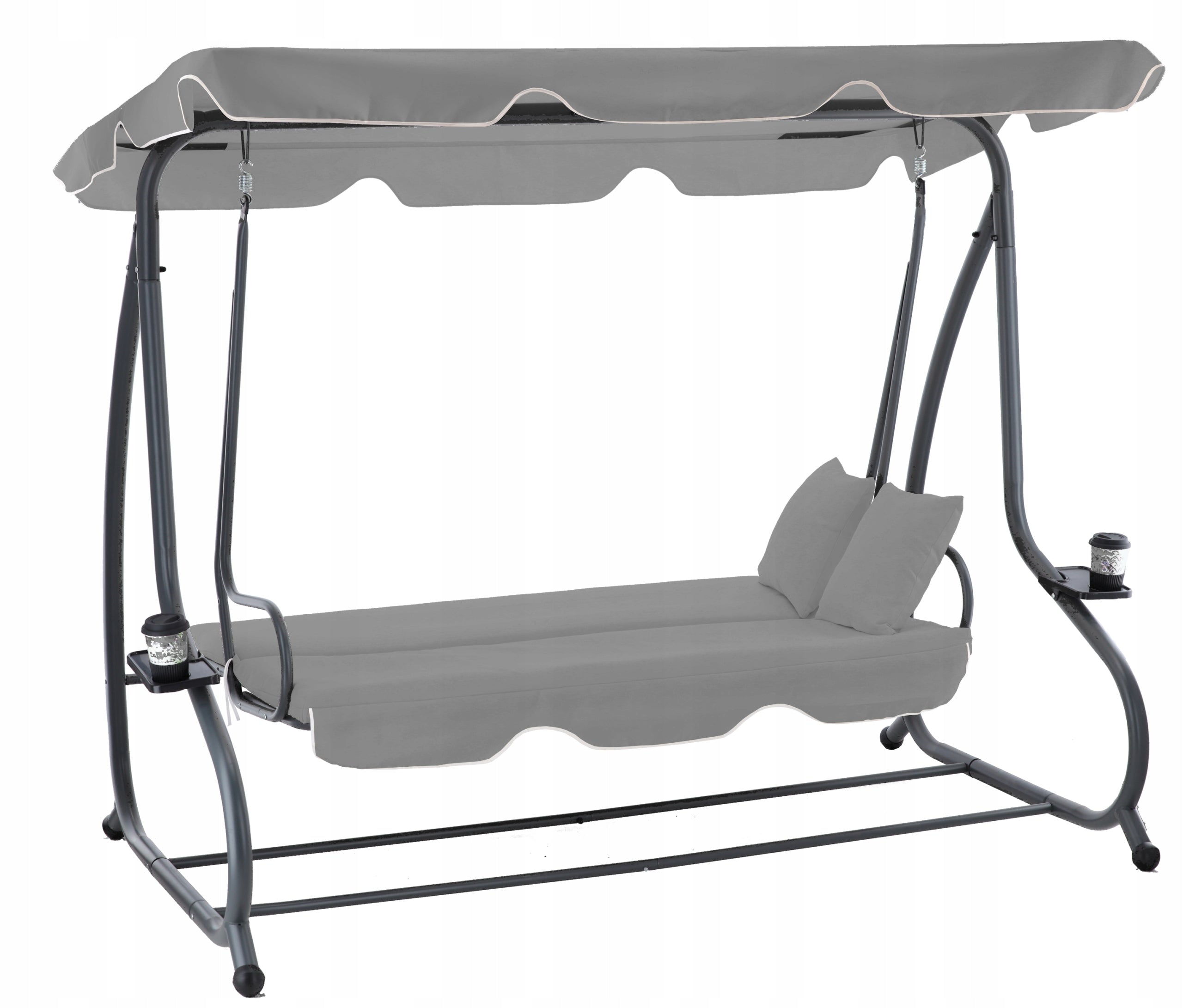 Leagan gradina 4 locuri cu baldachin reglabil, functie de pat si suport pahare, 210x120x170 cm, gri