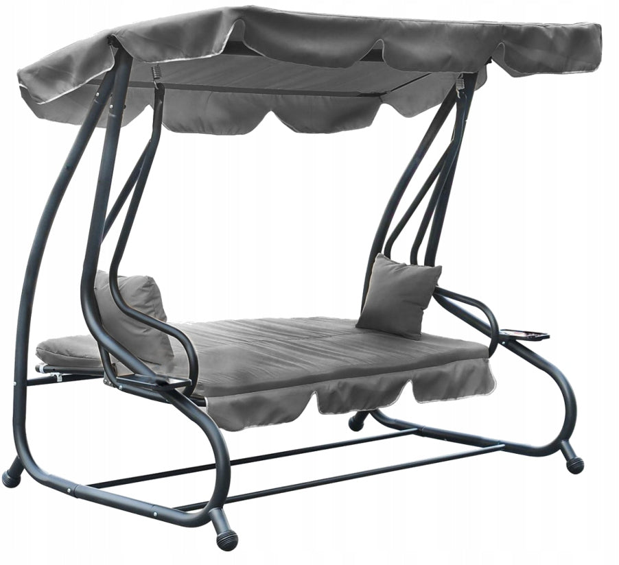 Leagan gradina 4 locuri cu baldachin reglabil, functie de pat si suport pahare, 210x120x170 cm, gri