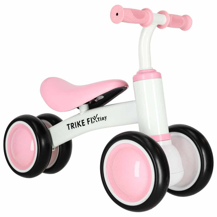Bicicleta fara pedale pentru copii 4 roti, otel carbon, roti EVA, maxim 30 kg, 54x24x39 cm, roz si alb - BazarOltenia