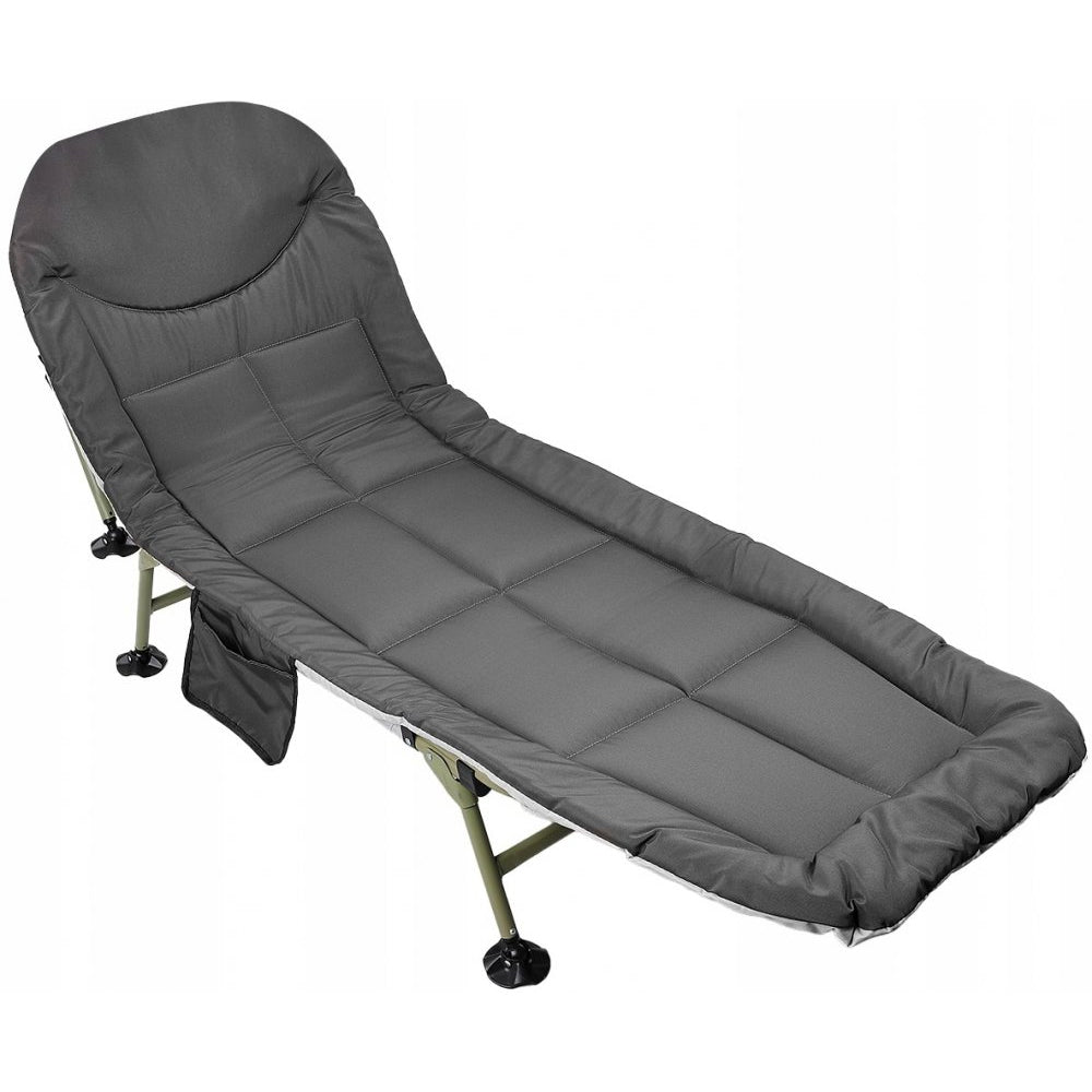 Pat pliabil camping cu saltea, reglabil 5 pozitii, cadru otel, maxim 100 kg, 200x64x30 cm, gri