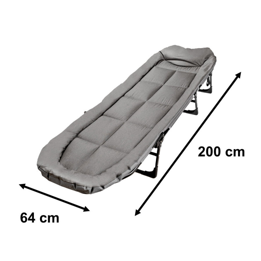 Pat pliabil camping cu saltea, reglabil 5 pozitii, cadru otel, maxim 100 kg, 200x64x30 cm, gri