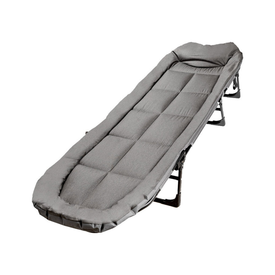 Pat pliabil camping cu saltea, reglabil 5 pozitii, cadru otel, maxim 100 kg, 200x64x30 cm, gri