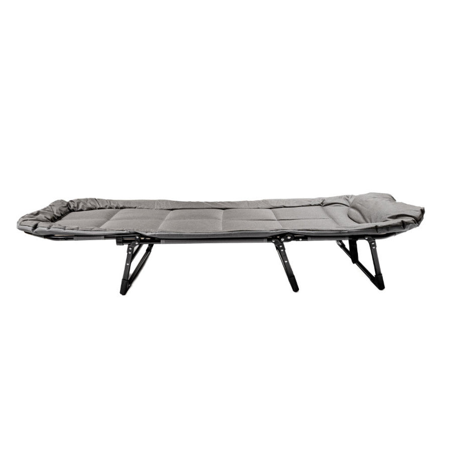 Pat pliabil camping cu saltea, reglabil 5 pozitii, cadru otel, maxim 100 kg, 200x64x30 cm, gri