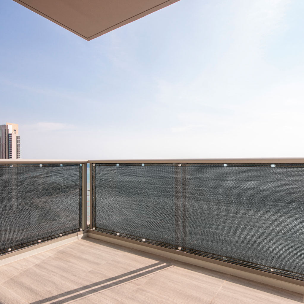 Protectie balcon din plasa PVC, cu inele metalice pentru prindere, 105x700 cm, negru - 5