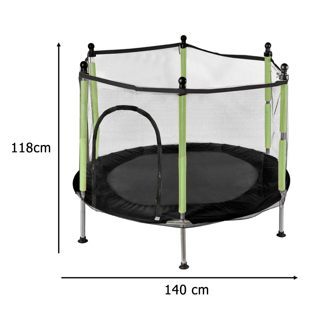 Trambulina pentru copii cu plasa de protectie, diametru 140 cm, 150 kg, verde