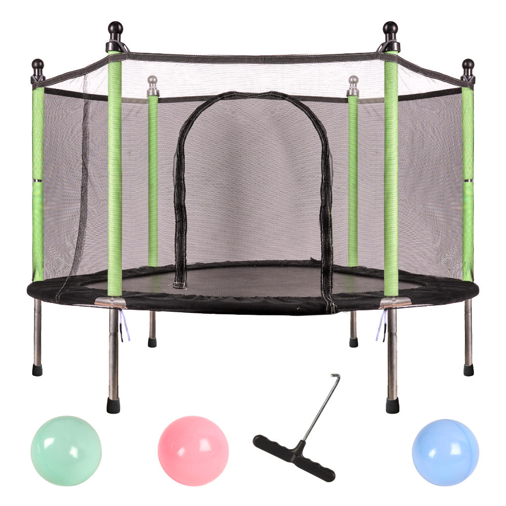 Trambulina pentru copii cu plasa de protectie, diametru 140 cm, 150 kg, verde