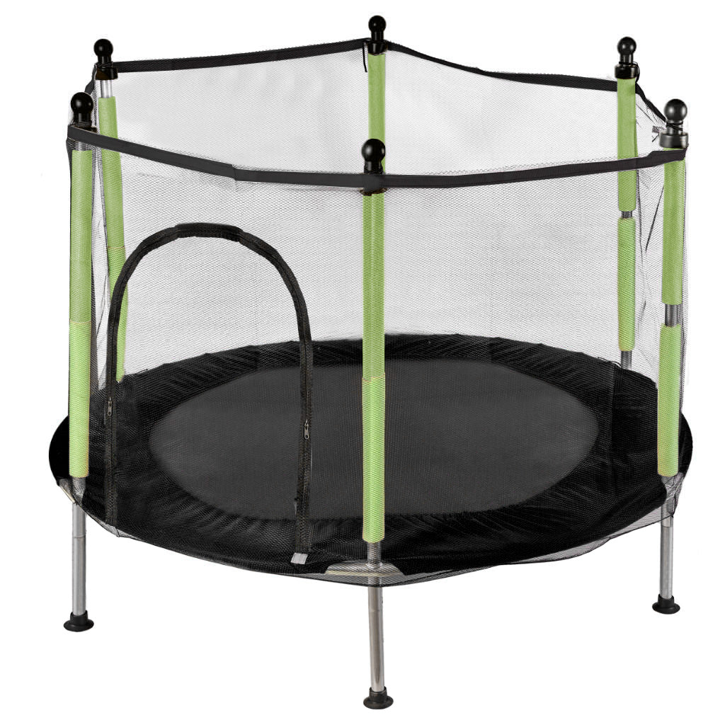 Trambulina pentru copii cu plasa de protectie, diametru 140 cm, 150 kg, verde