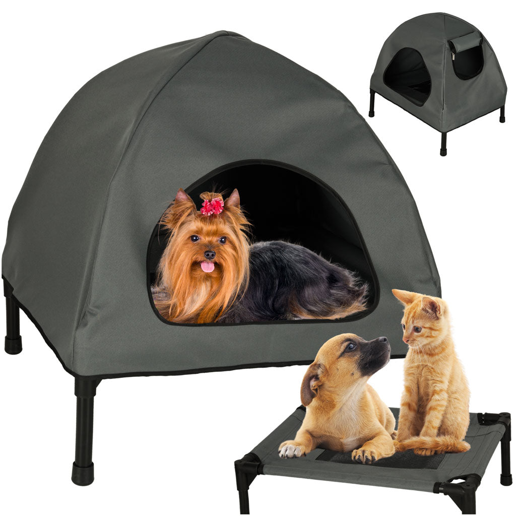 Casuta cu pat pentru caini si pisici, cu acoperis detasabil si baza ventilata, 54x44x60 cm, negru