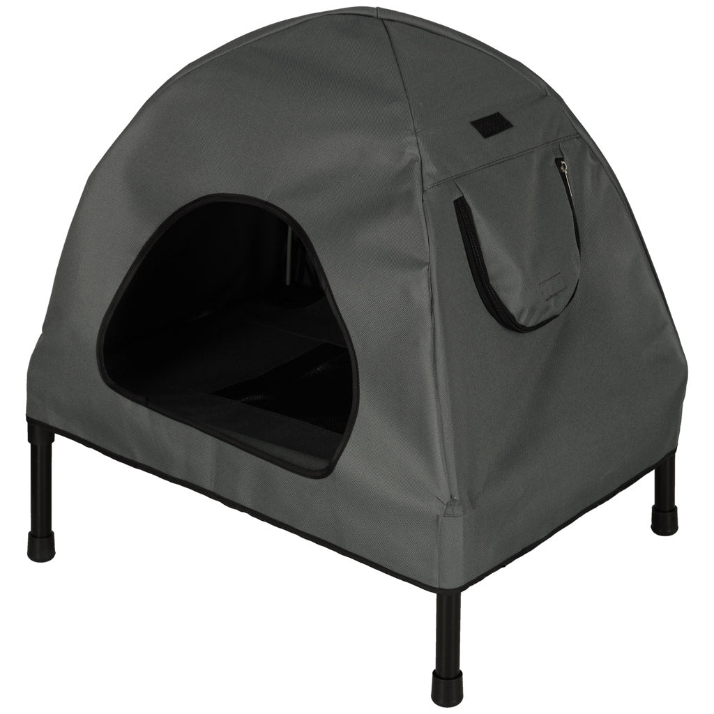 Casuta cu pat pentru caini si pisici, cu acoperis detasabil si baza ventilata, 54x44x60 cm, negru