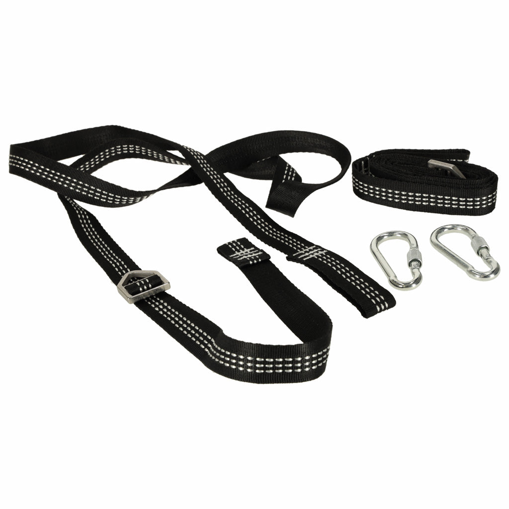 Set prindere hamace si leagane, cu 2 chingi rezistente de 2 m si 2 carabiniere, maxim 300 kg, negru