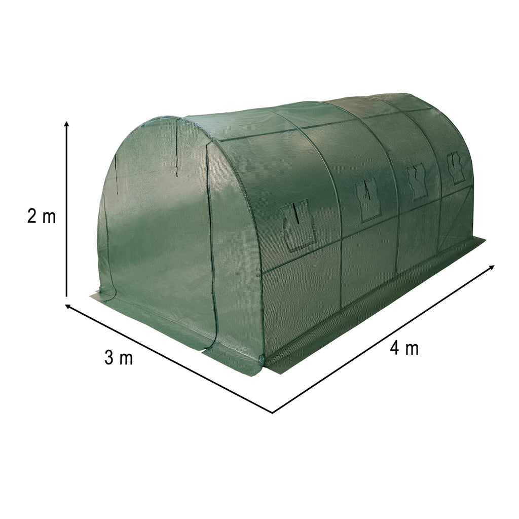 Sera gradina 400x300x200 cm, 8 ferestre cu plasa, usa cu fermoar, folie armata PE 130g/m², verde