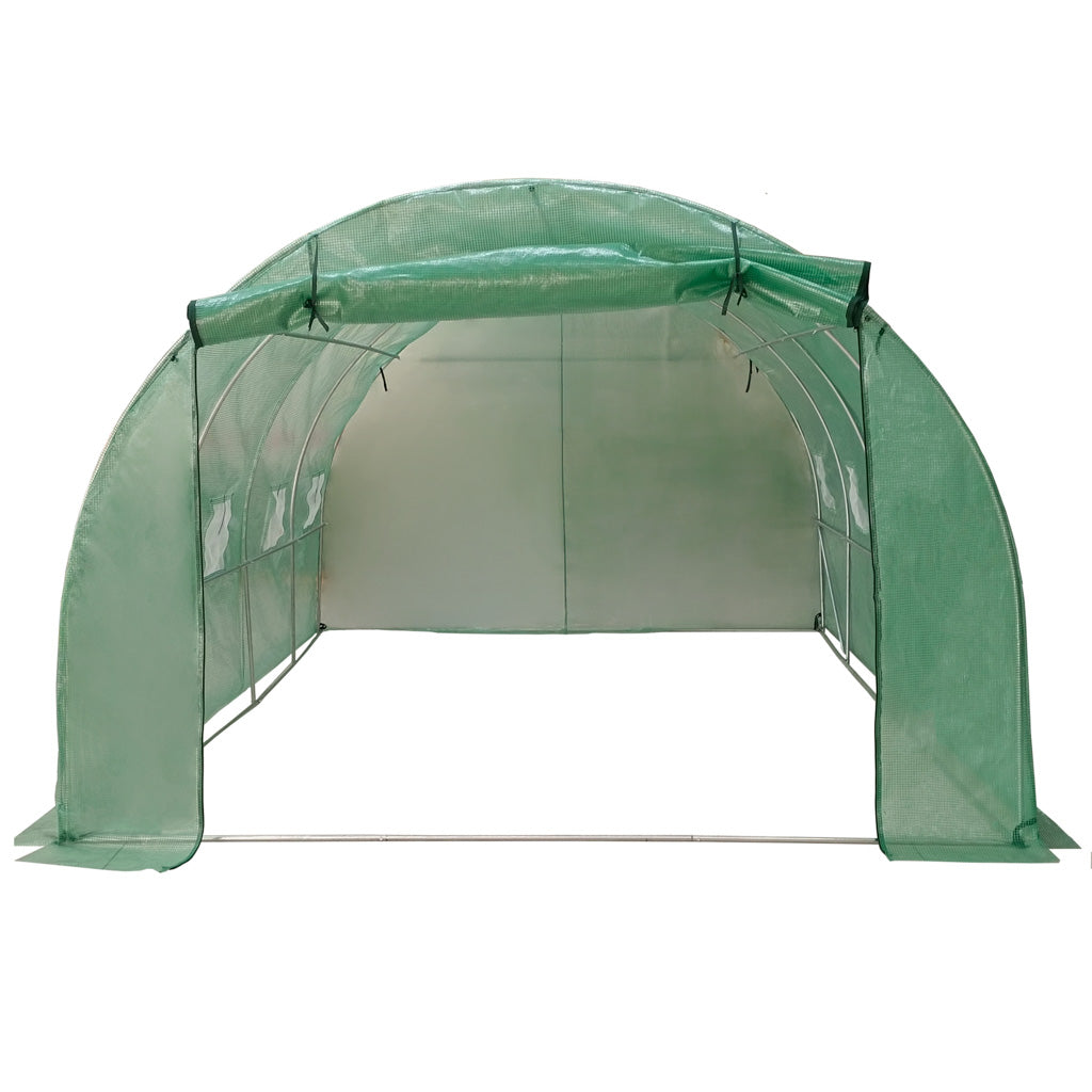 Sera gradina 400x300x200 cm, 8 ferestre cu plasa, usa cu fermoar, folie armata PE 130g/m², verde