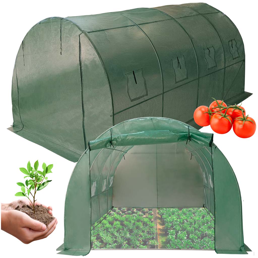 Sera gradina 400x300x200 cm, 8 ferestre cu plasa, usa cu fermoar, folie armata PE 130g/m², verde