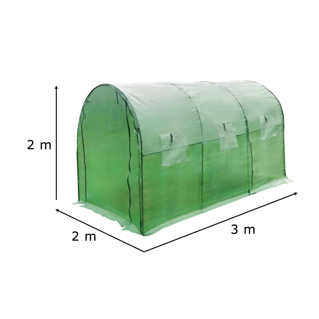 Sera gradina 300x200x200 cm, 6 ferestre, usa cu fermoar, folie PE 130g/m², verde